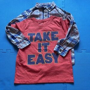 Plaid and Red Kids Shirt Set